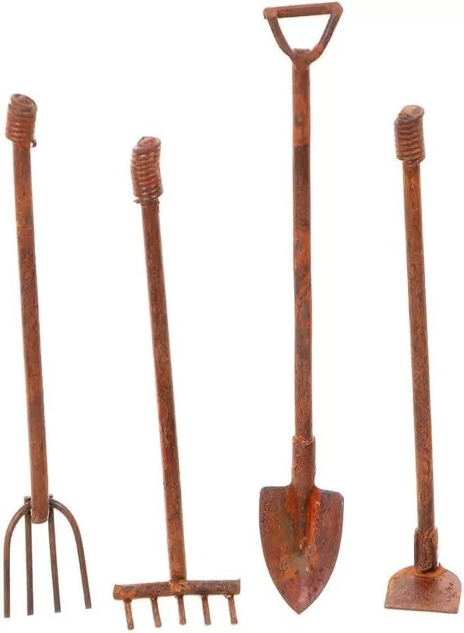 Czhotg 4 Pcs Miniature Dollhouse Garden Tools 1:12 Mini Rusty Shovel Hoe and Pitchfork Fairy Garden Accessories Furniture Ornaments Micro Landscape Decor Garden Sculptures Statues, Decorations - Image 1